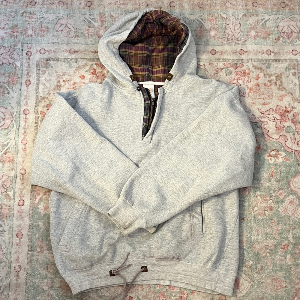 Gray vintage Hoodie with Plaid Lining
